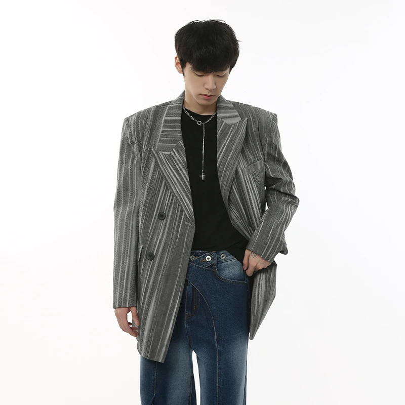 SYUHGFA Elegante Terno de Homem Roupas de Estilo coreano Premium Faixa Casual Blazers Tendência dos Homens Soltos Jaqueta Persoanlity Topo Simples