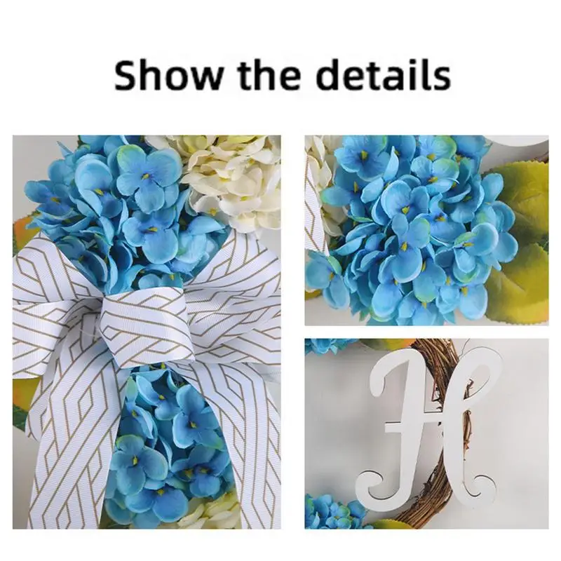 Azul Hortênsia Guirlanda De Porta Da Frente Grinalda De Flores Artificiais Garland Realista Multifuncional Azul Coroa De Flores De Hortênsia Para