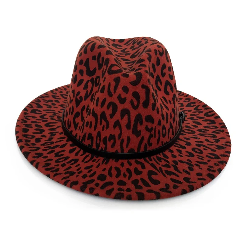 Clássico Chapéu de Aba Larga, Falso Senti Couro Camurça Chapéu de Lã com a Fivela do seu Cinto Fedora Chapéu Panamá com o Leopard decoração