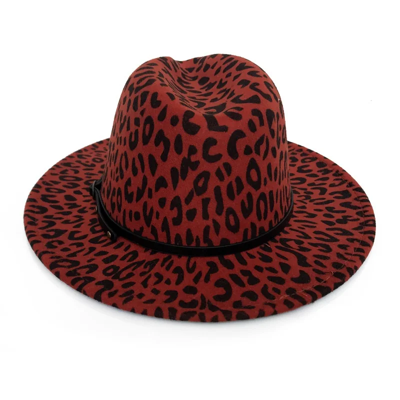 Clássico Chapéu de Aba Larga, Falso Senti Couro Camurça Chapéu de Lã com a Fivela do seu Cinto Fedora Chapéu Panamá com o Leopard decoração
