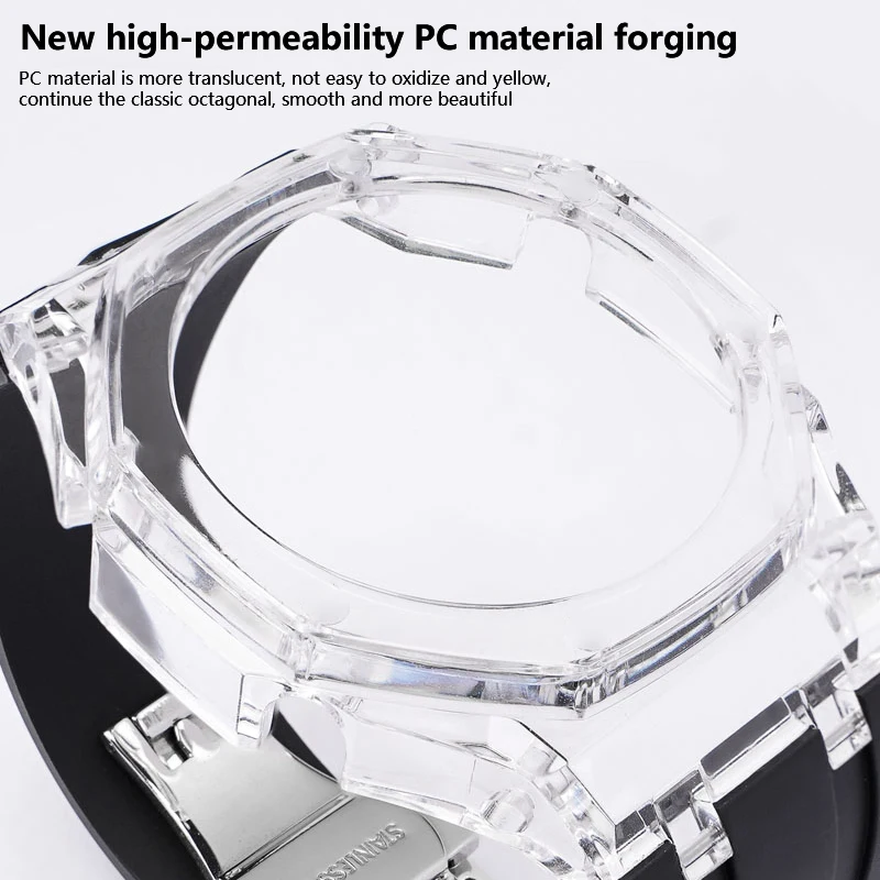 NOVO Transparente Casioak Mod Kit para GA2100 Substituição Caso de PC, Alça para Casio GA-2100 2110 Relógio de Borracha da Banda de Fivela de Metal