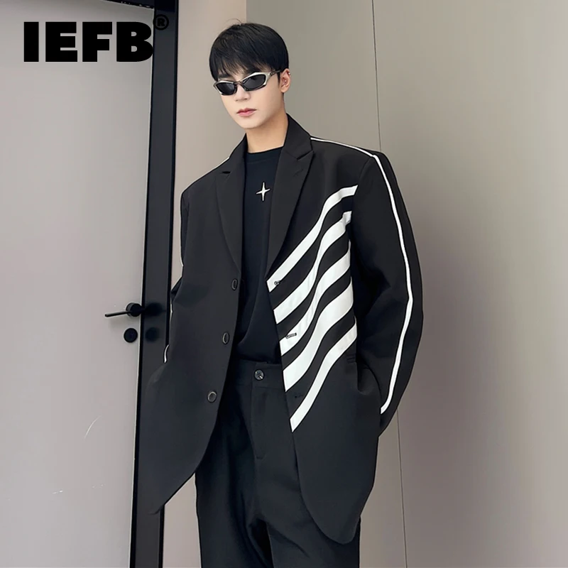 IEFB Outono Nova Tendência dos Homens de Casacos Elegantes Projeto Personalizado Solta Tops Assimétricos Contraste de Cor Casual paletó 9C1080
