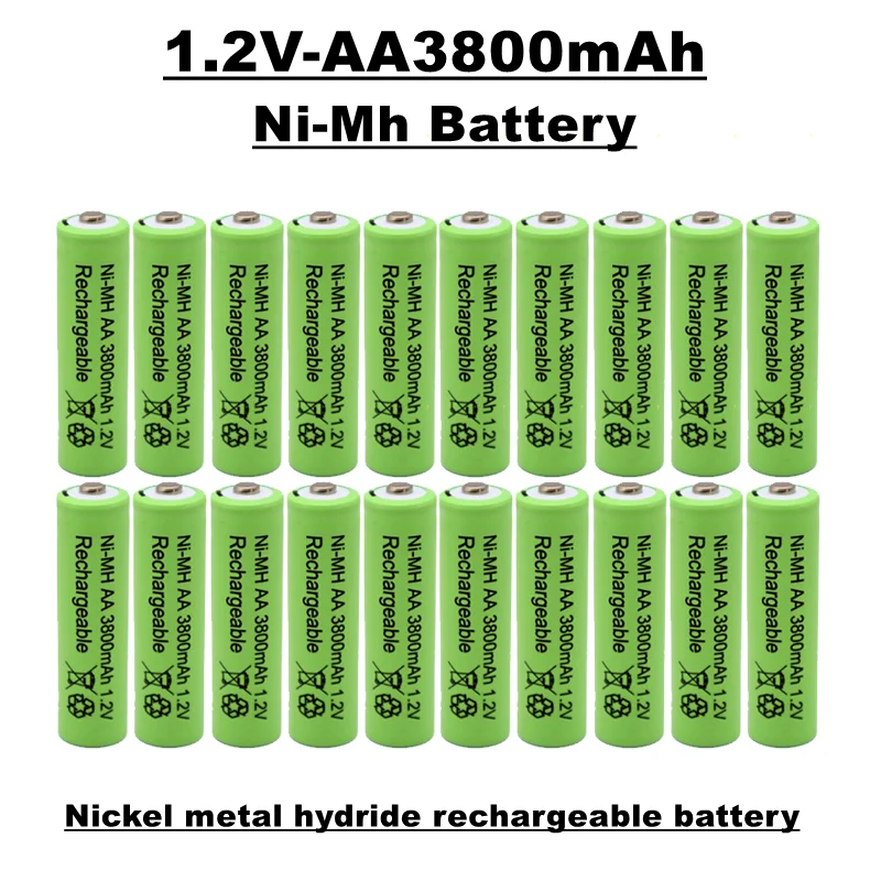 Bateria recarregável AA, 1,2 V 3800 MAH, bateria de níquel-hidreto metálico, adequado para controles remotos, brinquedos, relógios, rádios, etc.