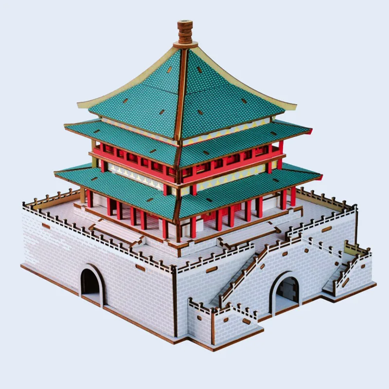 Xi'an, Torre do Sino de Madeira de Construção do Modelo de Kit DIY Arquitetura Chinesa 3D Quebra-cabeça Handemade de Artesanato para Adultos Presente a Decoração Home