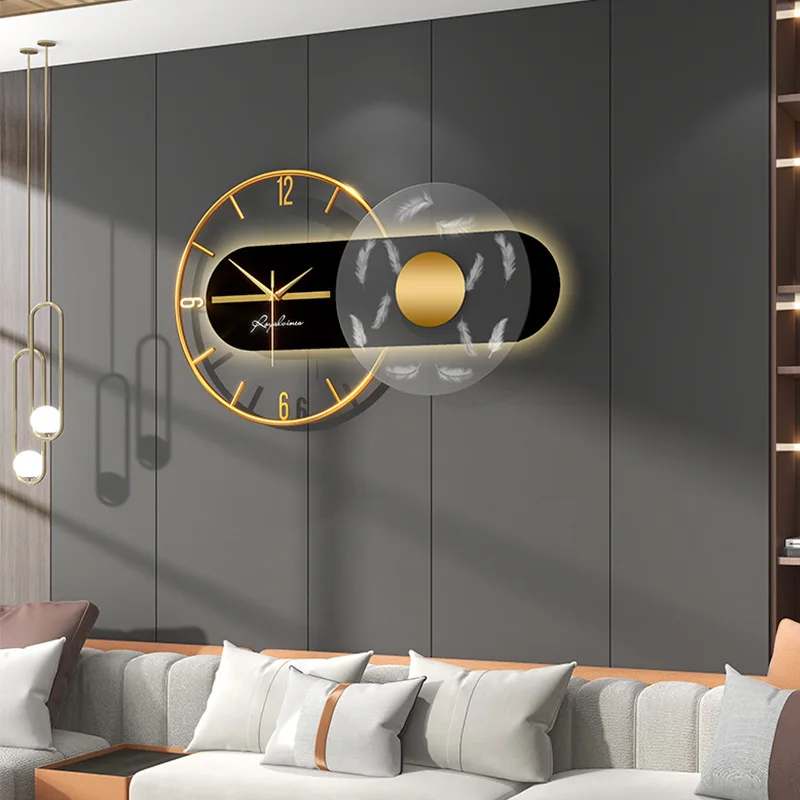 Luz de Luxo Relógio de Parede Moderno e minimalista, em sala silenciosa e elegante de parede de luz relógios