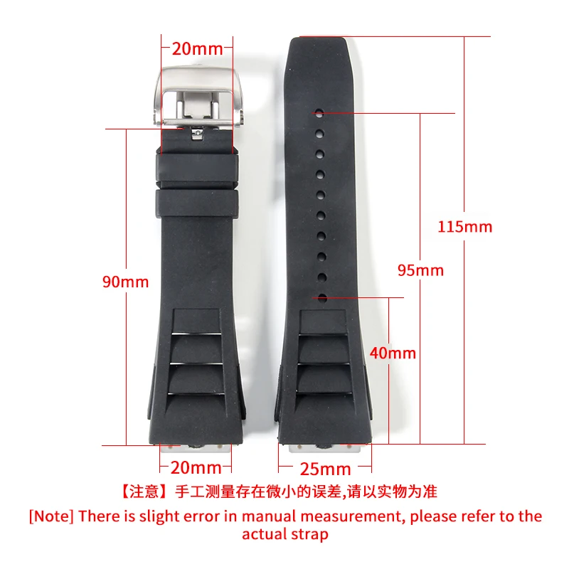 De Aço Inoxidável sólido Dobra Fivela de Silicone Correia de Relógio Richard Mille para os Homens, Multicoloridos 20x25mm Durável Macio Watchbands