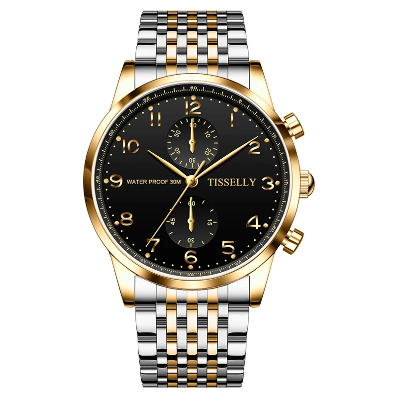 Melhor Qualidade de Negócios de Moda de Moda Quartzo relógio de Pulso Data de Luxo com Banda de Aço Cronógrafo de Fábrica de relógios