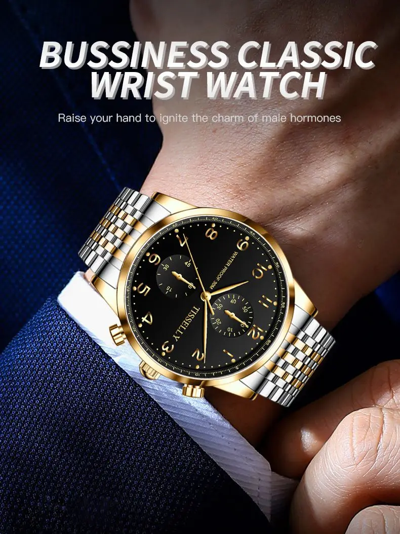 Melhor Qualidade de Negócios de Moda de Moda Quartzo relógio de Pulso Data de Luxo com Banda de Aço Cronógrafo de Fábrica de relógios