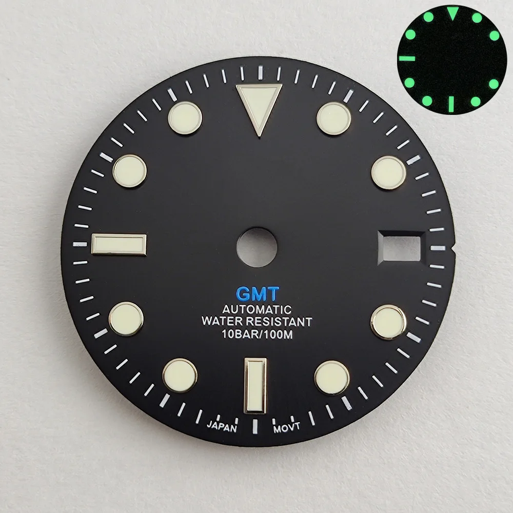 NH34 de discagem 29mm GMT Quatro Mãos Verde Luminoso Mostrador do Relógio para NH34 Movimento Modificado Mostradores de Relógio de Substituição de peças