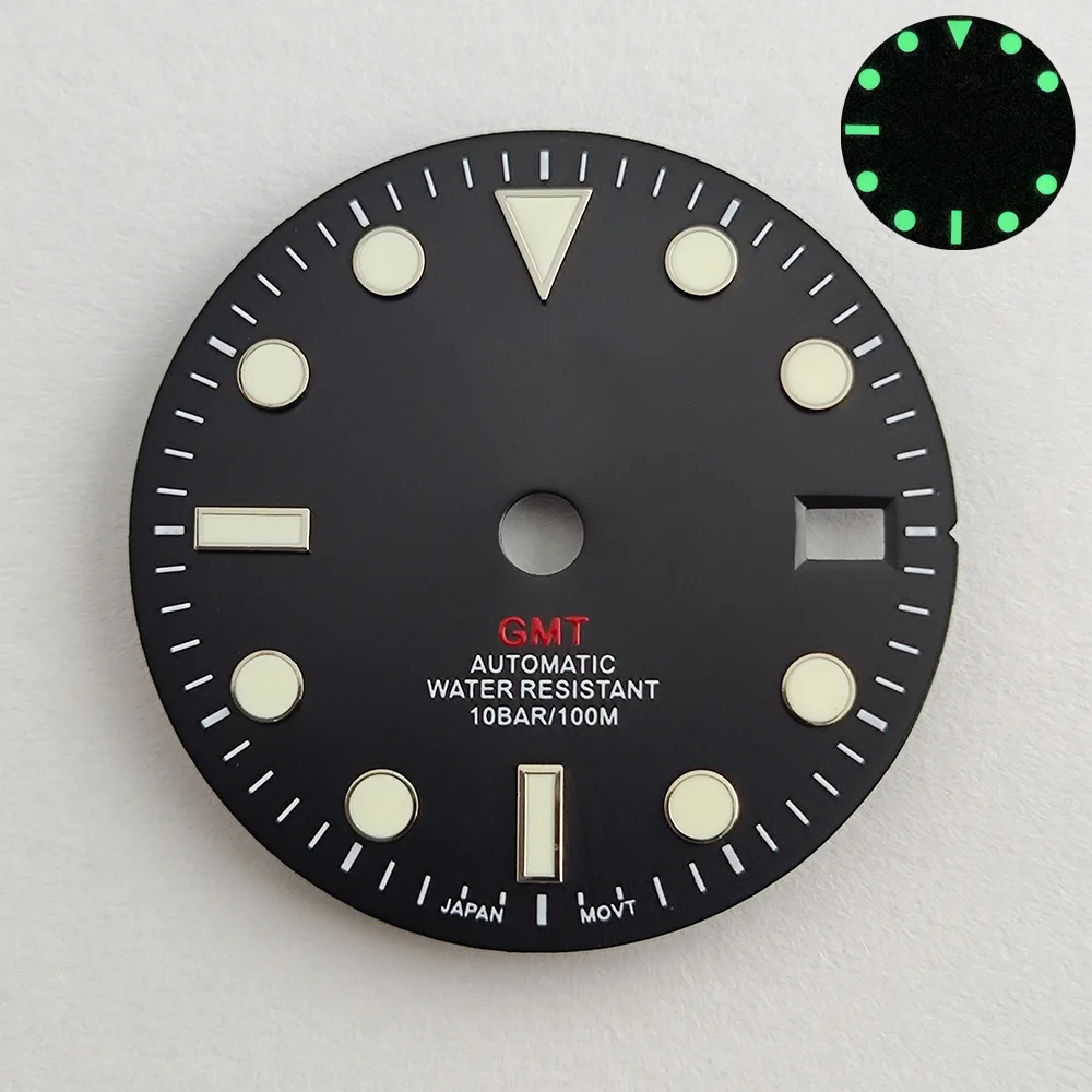 NH34 de discagem 29mm GMT Quatro Mãos Verde Luminoso Mostrador do Relógio para NH34 Movimento Modificado Mostradores de Relógio de Substituição de peças