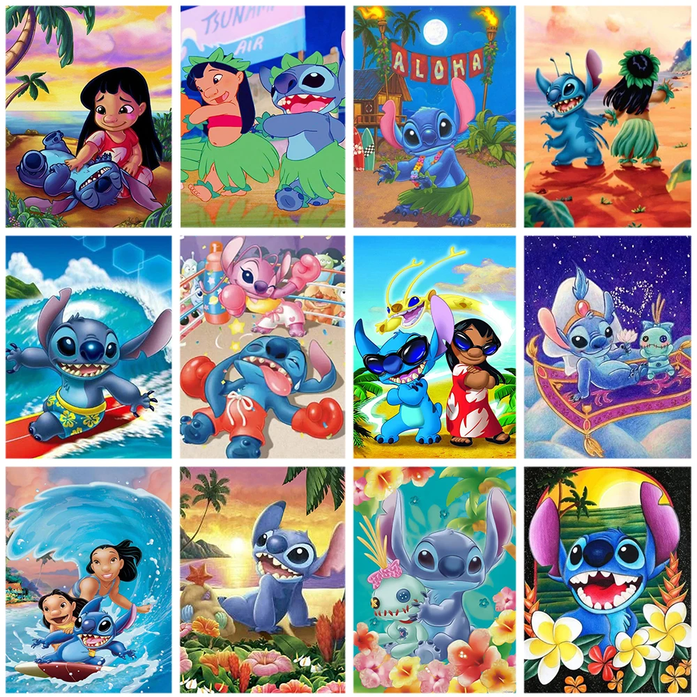 Disney 5D Diamante Pintura Conjunto de Kit de Cuadros Broderie Ponto Cruz Diamand Arte Desenhos de Animais Lilo & Stitch Mosaico Stilson