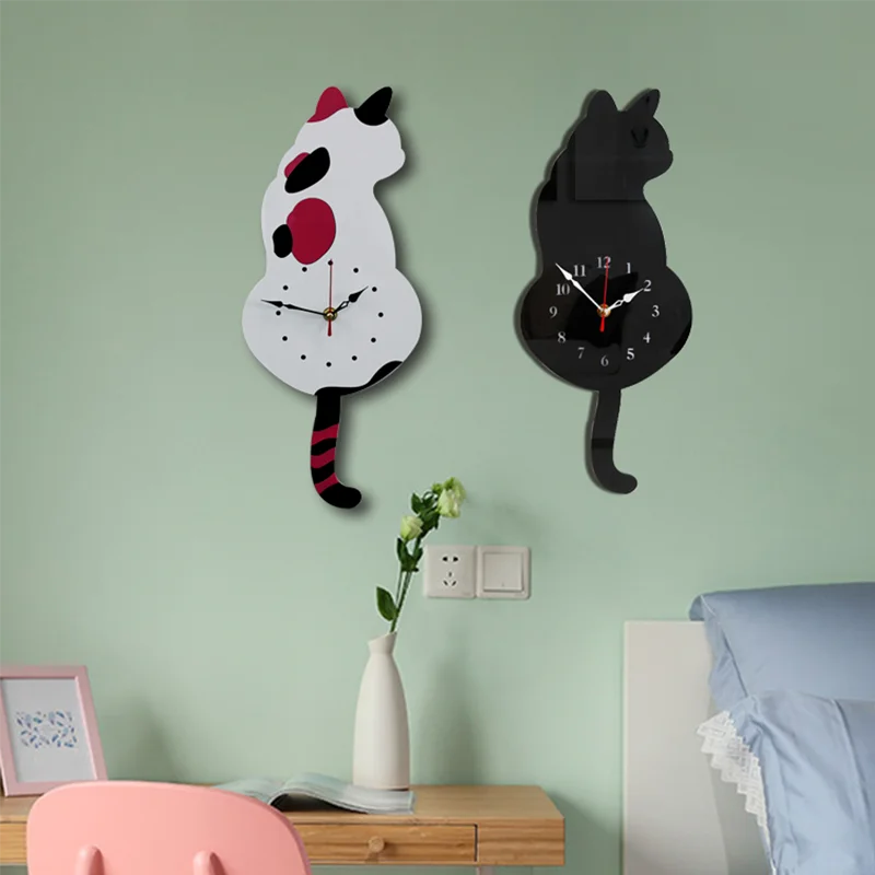 3D Modernas de Acrílico Gato Swing Relógio de Parede Decoração Adesivos de Parede Estudo Office Quarto de Crianças, Quarto Decoração de Sala de estar de Moda