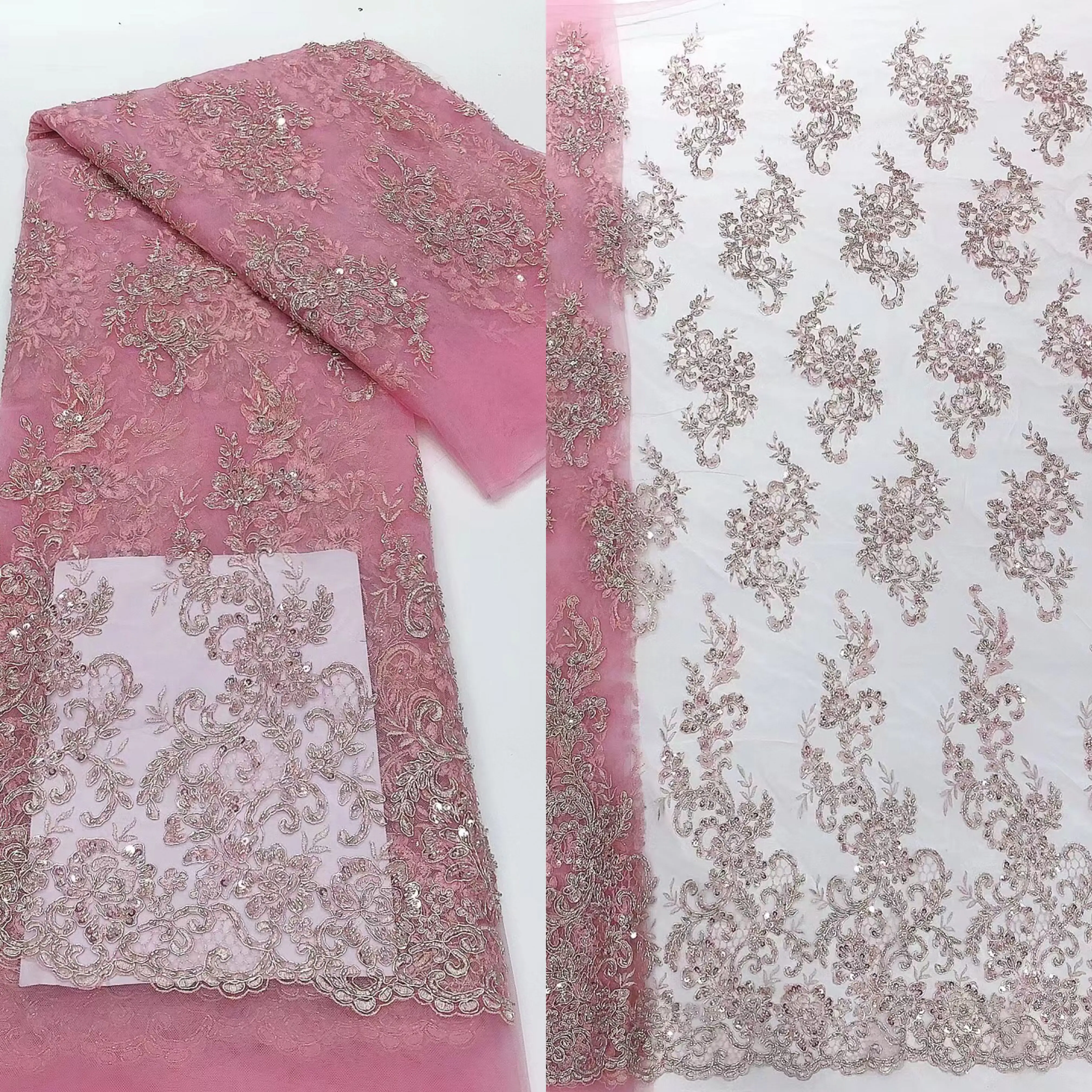 Nigeriano Tecido de Renda JIANXI.C-1302.5002 de Tule francês Bordado a rede de malha de Laço de tecido para o vestido de festa