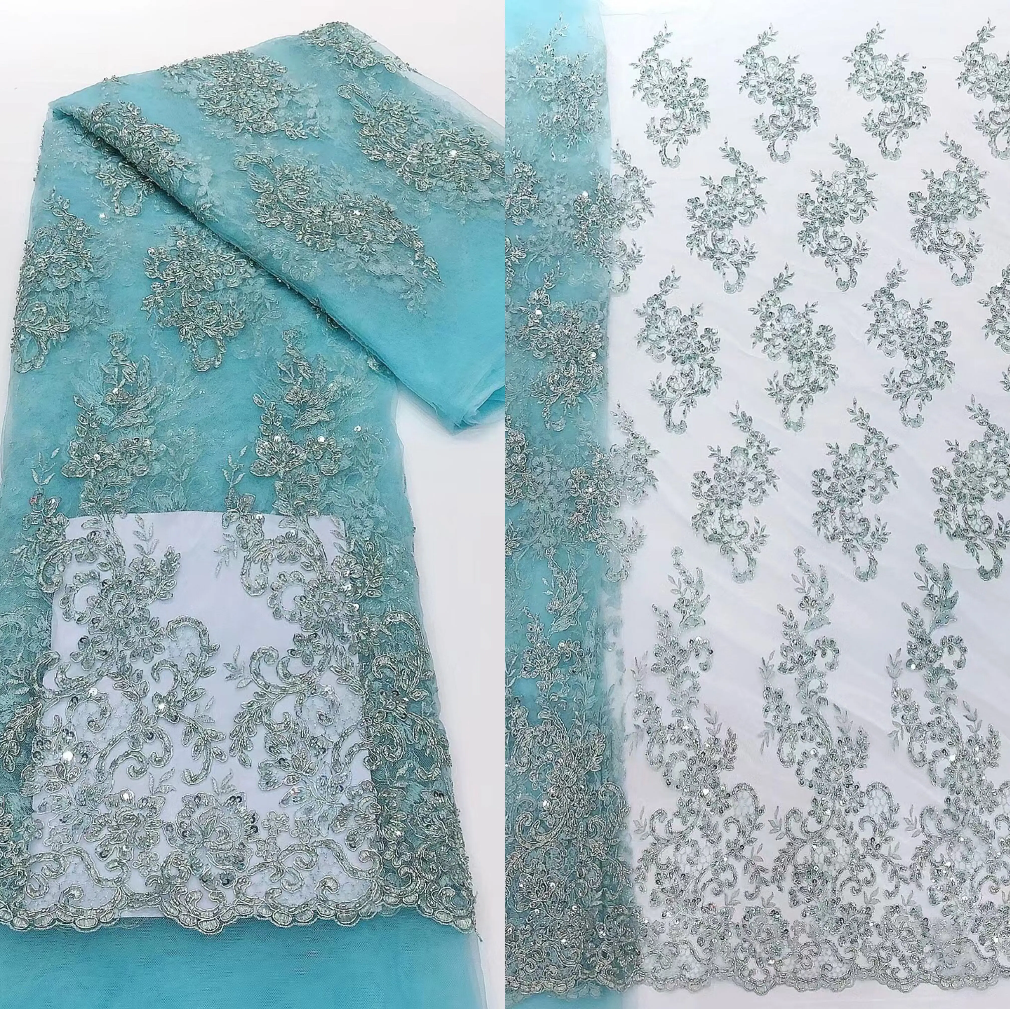 Nigeriano Tecido de Renda JIANXI.C-1302.5002 de Tule francês Bordado a rede de malha de Laço de tecido para o vestido de festa