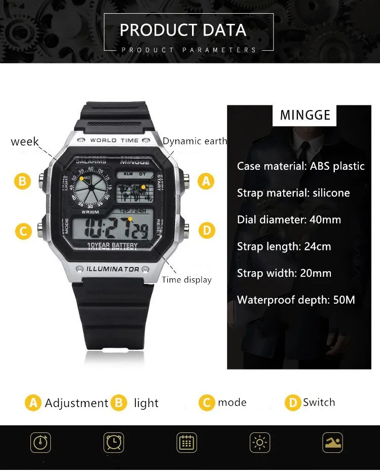 Militar Relógios Digitais dos Esportes dos Homens do Luminosa Cronógrafo Impermeável Ultra-fino Masculino Eletrônicos, Relógios de Pulso Relógio Masculino