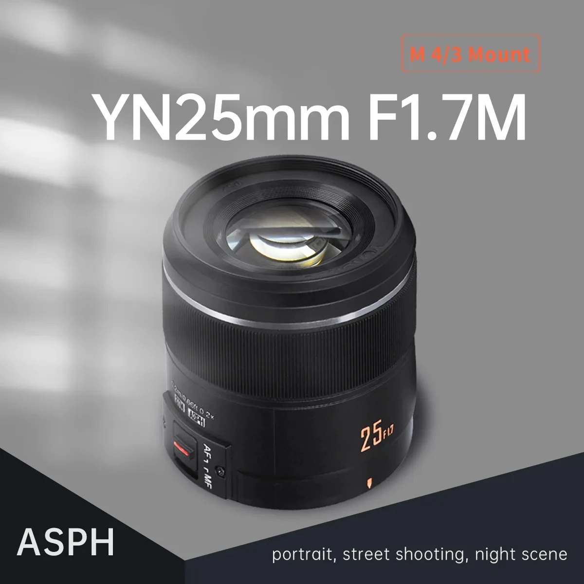 YONGNUO YN25mm F1.7M M4/3 de Montagem de Câmera Lente de Grande Abertura de AF/MF Padrão Objectiva Prime Para Panasonic, Olympus G95 GF9 GX9
