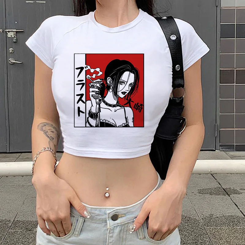 As mulheres Roupas Vintage Japonês de Anime Nana Osaki Pedras Pretas Crop Top, T-Shirt de Verão Gráfico T-shirt Kawaii Goth Y2k Camisa Femme