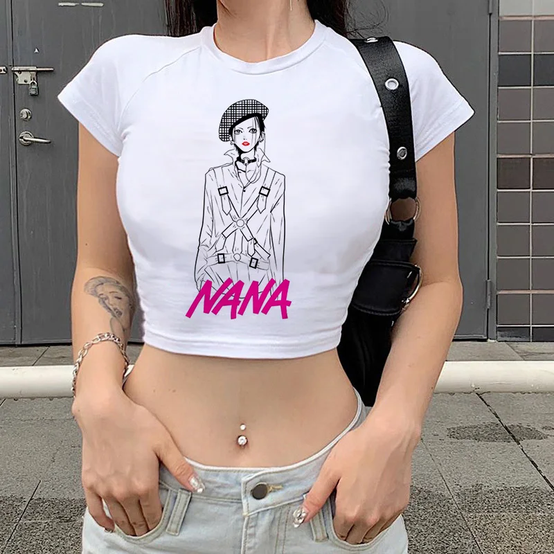 As mulheres Roupas Vintage Japonês de Anime Nana Osaki Pedras Pretas Crop Top, T-Shirt de Verão Gráfico T-shirt Kawaii Goth Y2k Camisa Femme