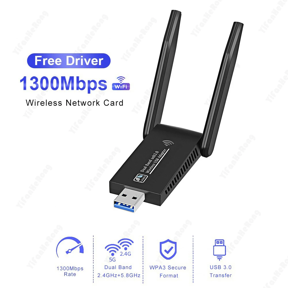 1300M Wi-Fi USB Placa de Rede sem Fio USB 3.0 Dongle 5ghz WiFi5 Adaptador Dual Band WiFi Cartão Para PC Laptop Windows MaxOS