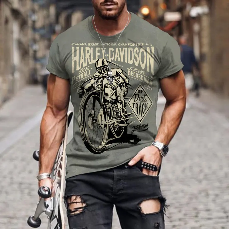 Motocicleta T-shirts Para os Homens Motor Motociclista Impressão 3D Vintage de Manga Curta T-Shirt Homme de Corrida de Moto T-shirt Homens Roupas Camiseta
