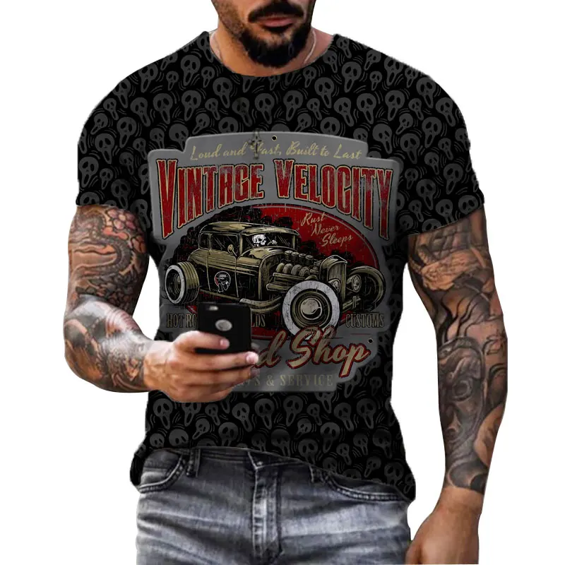 Motocicleta T-shirts Para os Homens Motor Motociclista Impressão 3D Vintage de Manga Curta T-Shirt Homme de Corrida de Moto T-shirt Homens Roupas Camiseta