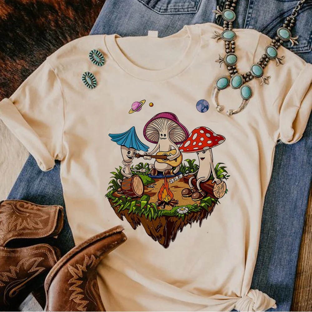 Cogumelos mágicos Alienígena Psicodélico t-shirt das mulheres de verão streetwear Japonês Tee menina roupas de streetwear