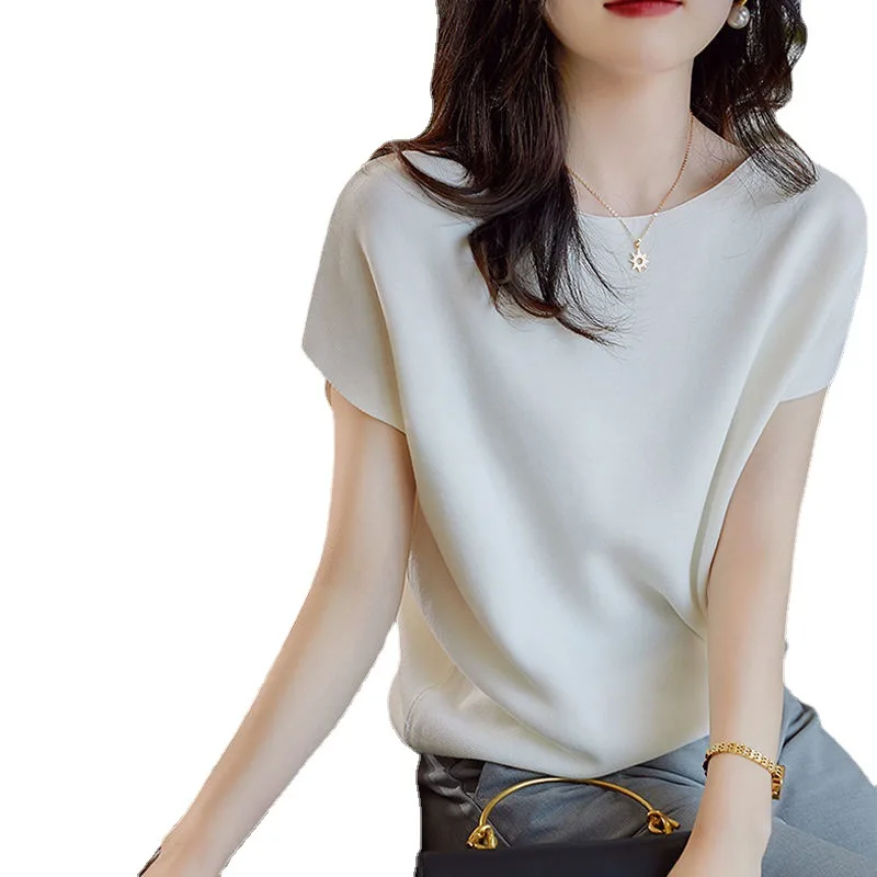 Moda Cor Sólida de Malha Solta coreano T-Shirt de Roupas femininas 2023 Primavera Casuais Novo 