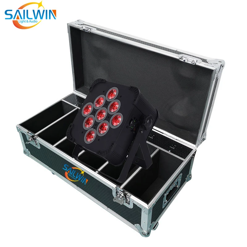 Sailwin UE EUA Estoque 9x18w sem Fio Alimentado por Bateria Uplight RGBWA+UV 6in1 Remoto DIODO emissor de Luz Par Flat Com 6in1 de Carregamento Rodoviário de Caso