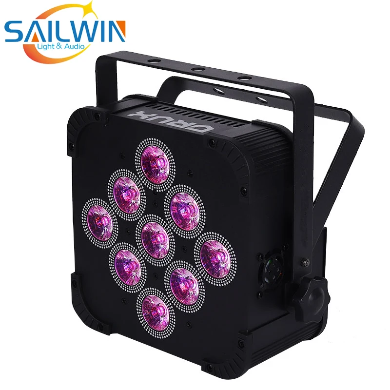 Sailwin UE EUA Estoque 9x18w sem Fio Alimentado por Bateria Uplight RGBWA+UV 6in1 Remoto DIODO emissor de Luz Par Flat Com 6in1 de Carregamento Rodoviário de Caso