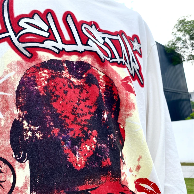 Lavou HELLSTAR Rodman Chama T-Shirt Homens Mulheres da Costa Oeste Rua T-Shirt Manga Longa Tee