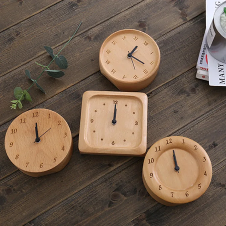 Faia mudo relógio de mesa criativo relógio despertador decoração de sala de estar moderno e minimalista personalizado por grosso de madeira relógio despertador