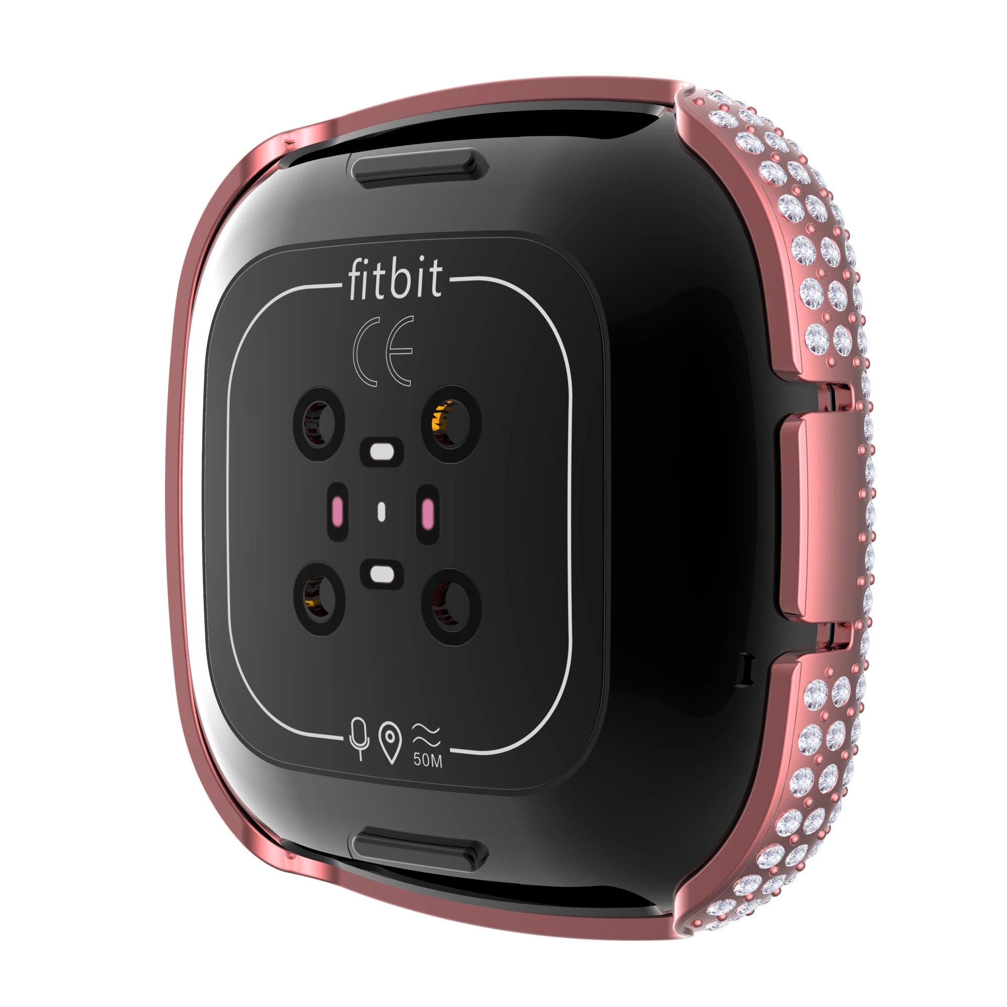 PC da caixa do Diamante + Protetor de Tela para o Fitbit Versa3/Sentido Luxo Tampa de Proteção Com Vidro Temperado de Smart Watch Shell