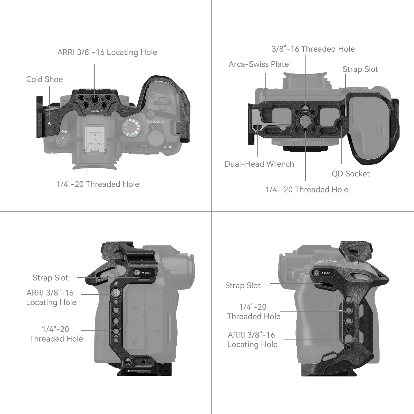 SmallRig Câmara Gaiola para Canon EOS R6 Mark II L-Suporte com Vários Pontos de fixação para a fixação de Lidar com Microfone LED