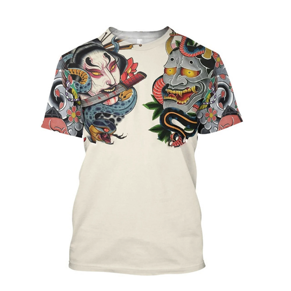 Homens Hip Hop T-shirt de Manga Curta Streetwear Verão Vintage O Pescoço Top Preto Demônio Imprimir T-Shirt