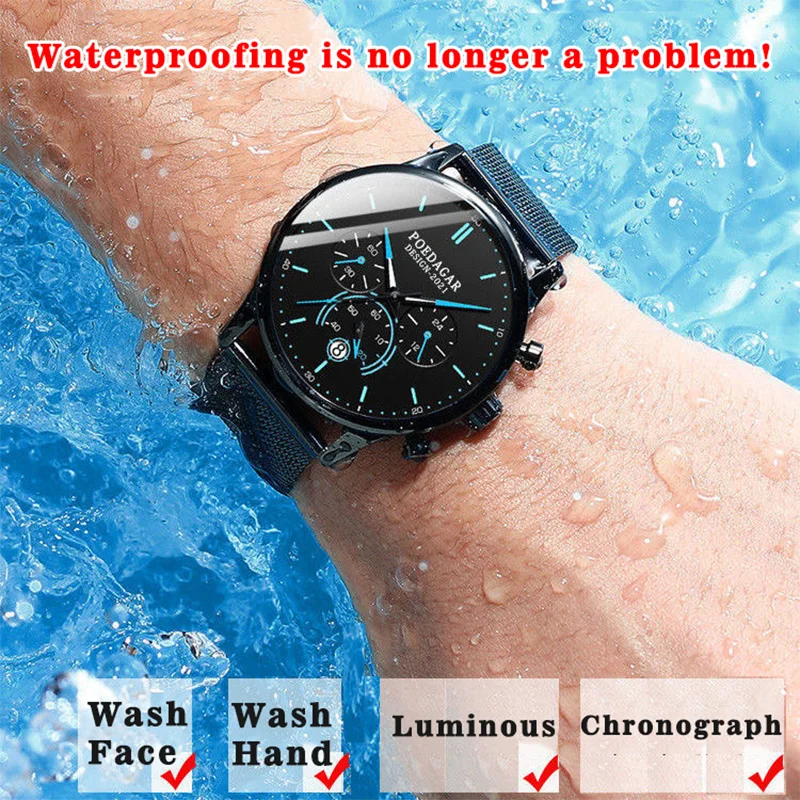 Sdotter Poedagar Ultra Fino Cinto de Malha de Mens Relógios de Desporto Cronógrafo Impermeável Luminoso do Relógio para Homens de alto Luxo Quartzo Wristw