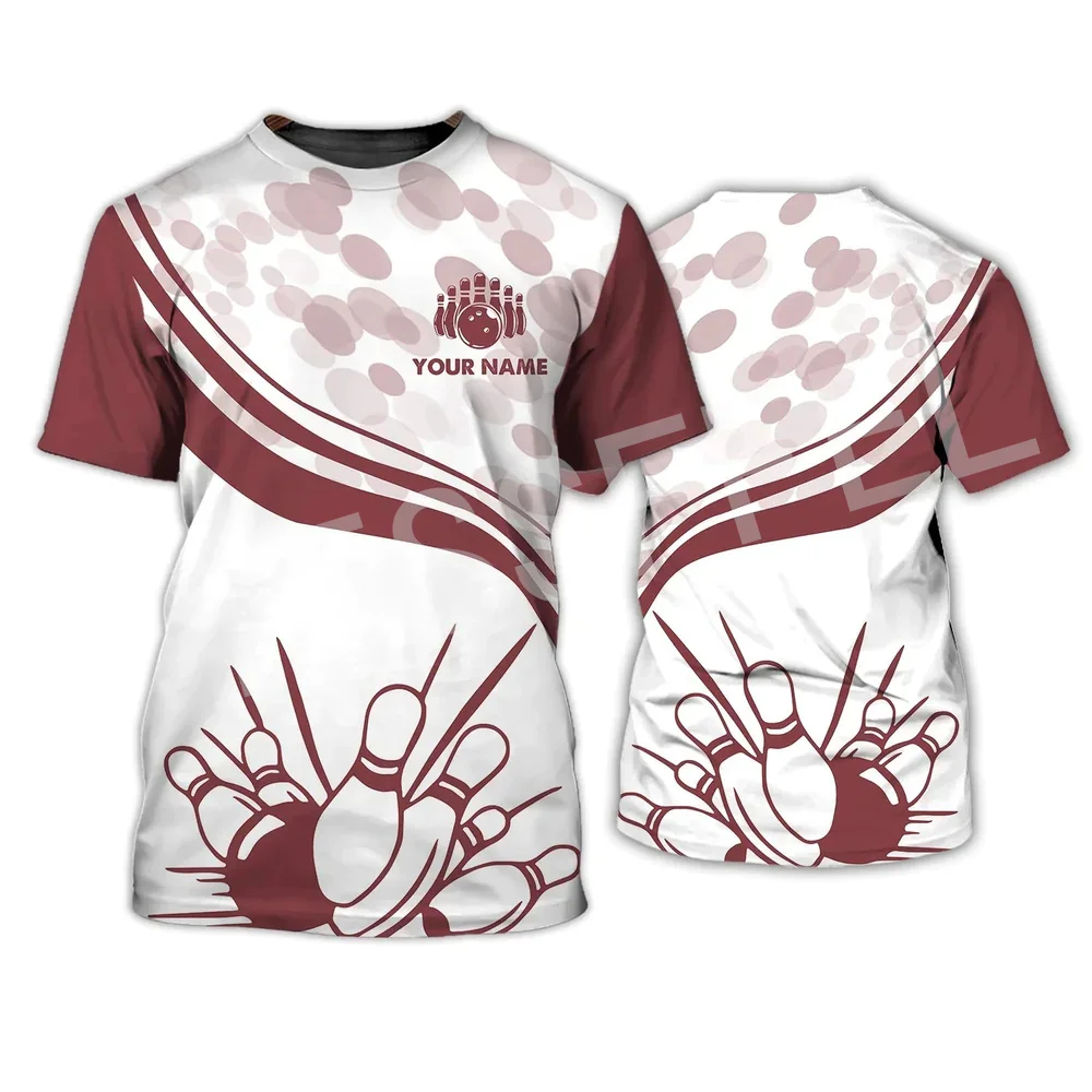 NewFashion Nome Personalizado Sports Bowling Jogador Tatuagem de Verão Harajuku 3DPrint Streetwear Casual T-Shirts Homens e Mulheres de Mangas Curtas, Um
