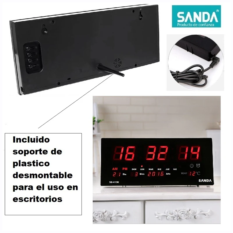 Sanda SD-0015 Relógio Digital de parede e mesa a Cor do Led vermelho calendário termômetro despertador, Relógio despertador, Relógio de alimentação de Hora