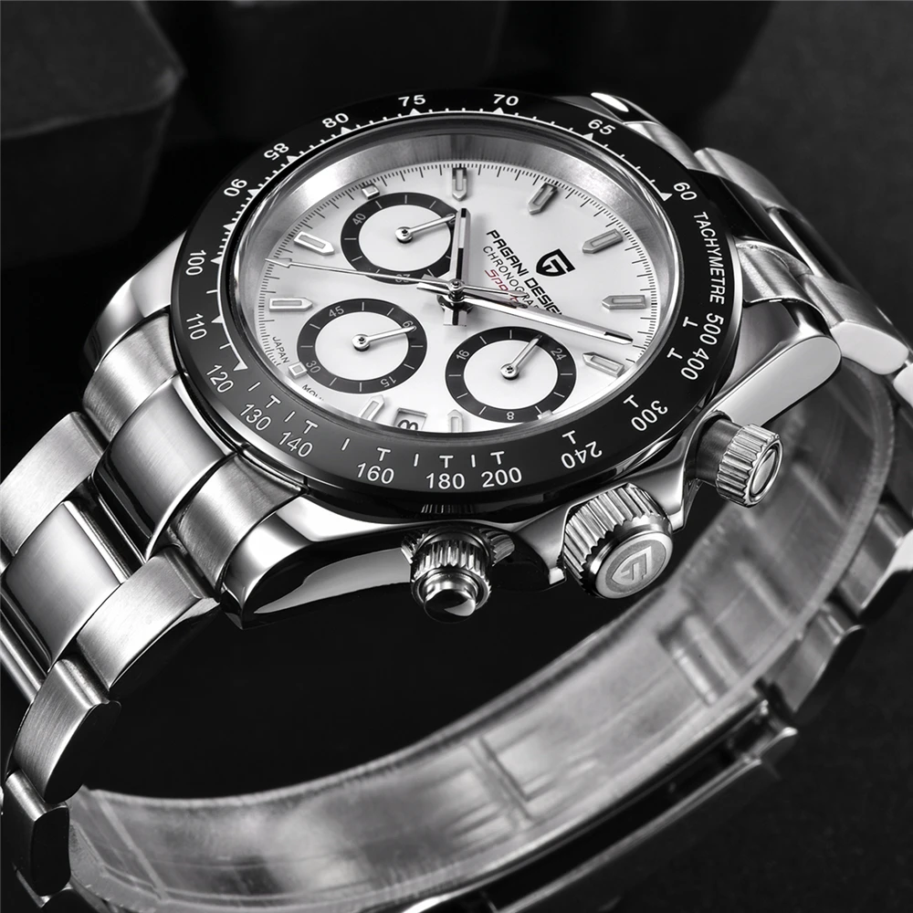 PAGANI DESIGN 2023 Homens Novos Esportes Relógios de Quartzo Sapphire Superior de Aço Inoxidável da Marca de relógios de Luxo, Cronógrafo VK63 Reloj Hombre