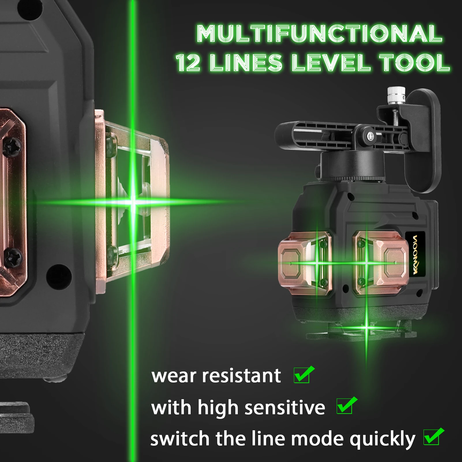 Nível Laser 3D 12 Linhas de Ferramenta Vertical 360 Linhas Horizontais de Auto-Nivelamento Laser Verde Nível Laser Dispositivo de Nivelamento Com o Caso