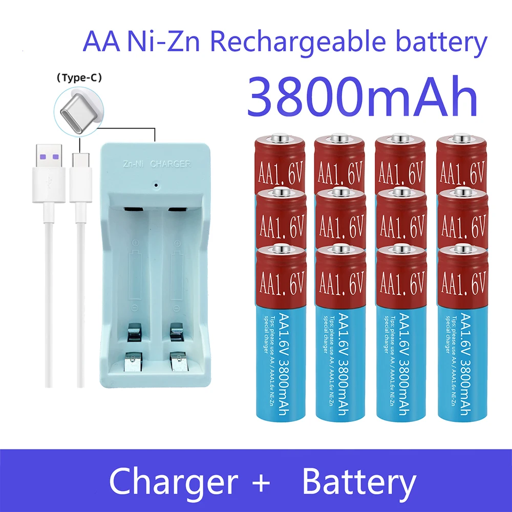Bateria AA NiZn 3800mAh 1.6 V Bateria Recarregável para brinquedos MP3 Luzes Solares da Câmara Digital MP4 carro RC Carregador USB