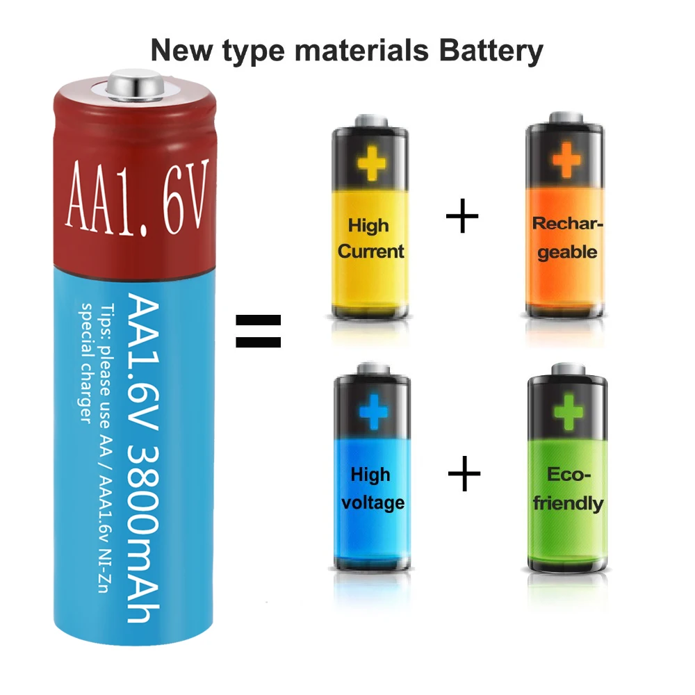 Bateria AA NiZn 3800mAh 1.6 V Bateria Recarregável para brinquedos MP3 Luzes Solares da Câmara Digital MP4 carro RC Carregador USB
