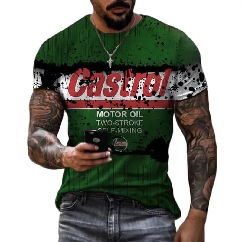 2024 Nova T-shirt masculina 3D Short Sleeve Top Retrô Motociclismo T-shirt Mais o Tamanho de T-shirt Roupas masculinas Esso Topo