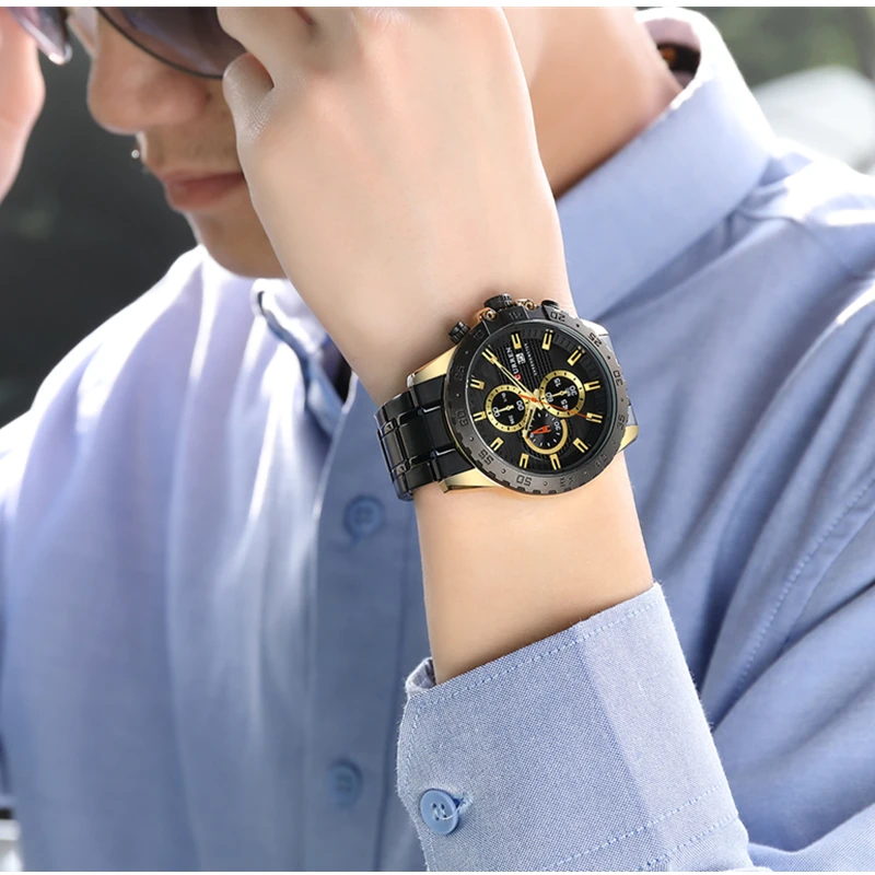 CURREN Marca de Luxo de Quartzo Homens Relógio Casual de Negócios Militar relógio de Pulso Cronógrafo de Aço Inoxidável Esporte Impermeável Masculino Relógio