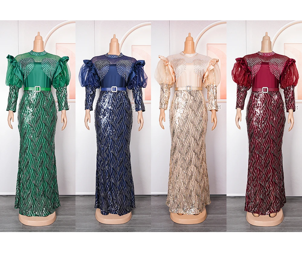 MD Elegante Africana Dubai Luxo de Lantejoulas Vestidos de Festa para Mulheres Dashiki, Ancara, Turquia Noite Roupa Vestido de África Roupas 2023
