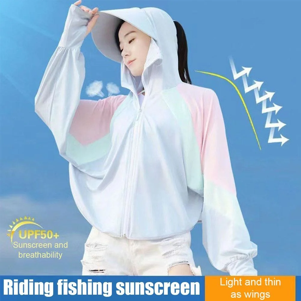 2023 Mulheres Protetor solar Chapéu de Gelo de Seda, Roupas de Verão, de Grande Casaco de Proteção Camisa Borda Curta UV Com Sol Tamanho Outdoo M4R4