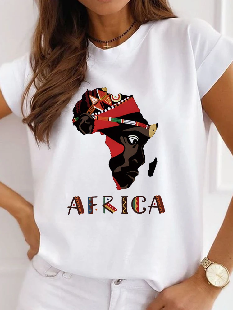 Nova Africano Engraçado Senhoras Roupa Casual Manga Curta Camiseta T-Shirt O-pescoço Solto Verão camiseta Branca Top de Impressão de Camisetas De Mulher