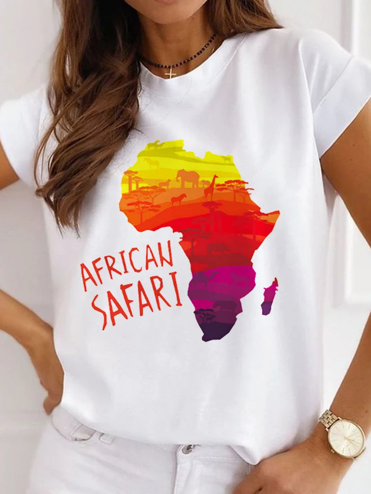 Nova Africano Engraçado Senhoras Roupa Casual Manga Curta Camiseta T-Shirt O-pescoço Solto Verão camiseta Branca Top de Impressão de Camisetas De Mulher