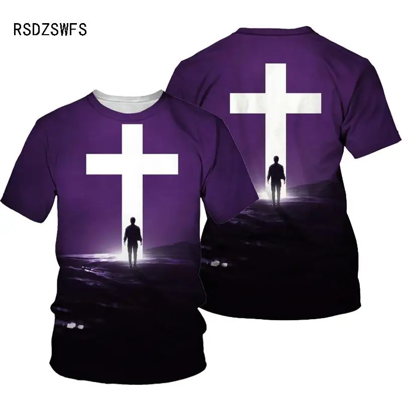 3D Cruz de Impressão Homens T-shirt Jesus 2021 Verão O Pescoço de Manga Curta, Camisetas, Tops Estilo Cristão do sexo Masculino Roupas de Moda Casual T-shirt