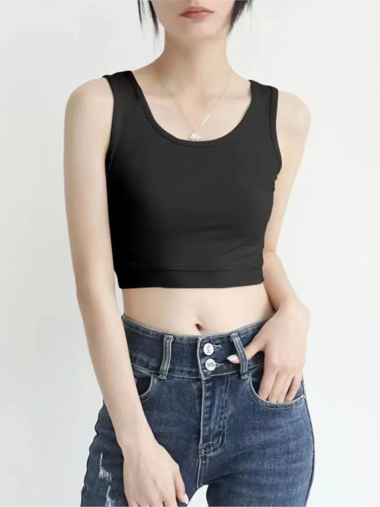 Mulheres Sexy Sólido sem Mangas Tops U-gola Interior Clássico da Base de dados de Tees de Verão Camis Mujer Sinterizado Rua Alça Curta T-Shirts