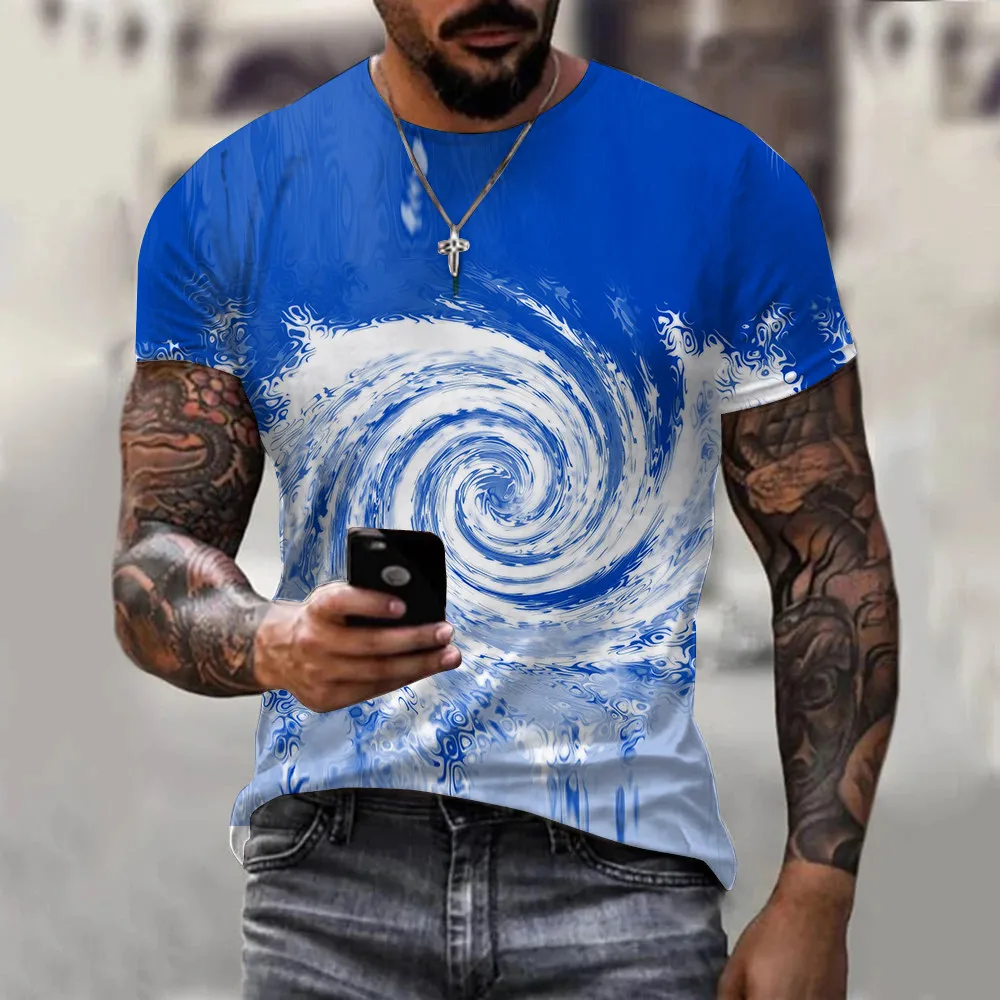 Verão Psicodélico Tshirt Moda masculina Colorido Ilusão Gráfico T-shirt de Impressão 3D Mulher T-shirts Oversize Mens Roupas Tees Y2k
